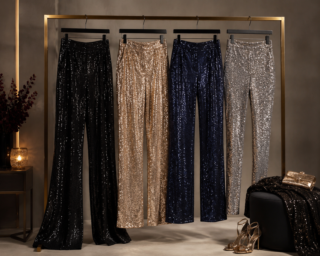 Sequin pants with evening accessories