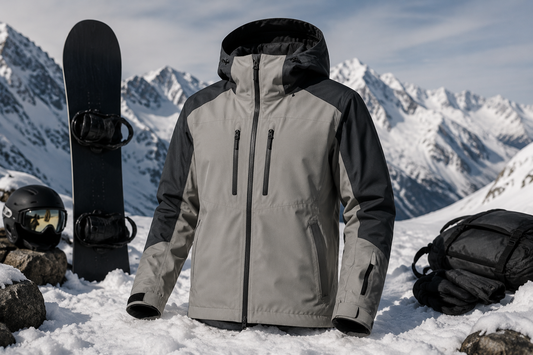 Technical snowboard jacket in a mountain gear setting