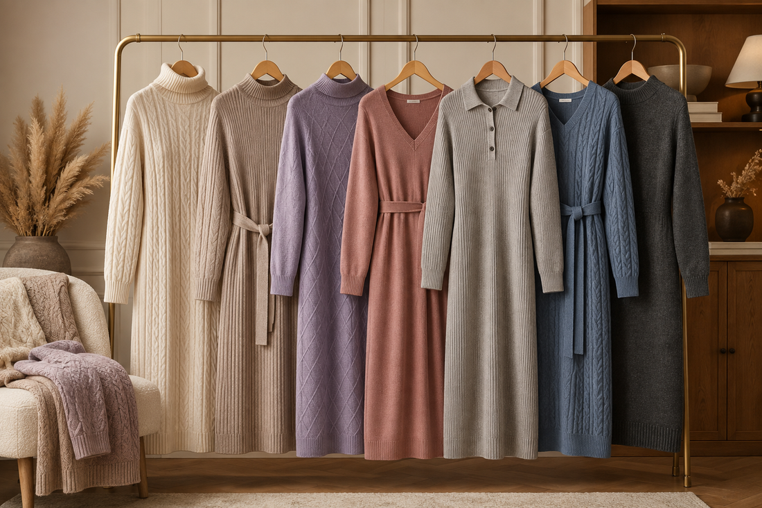Women's sweater dresses in soft knit textures