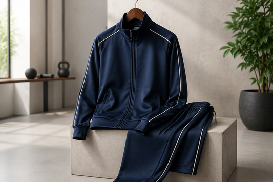 Premium coordinated tracksuit in a sophisticated sporty studio