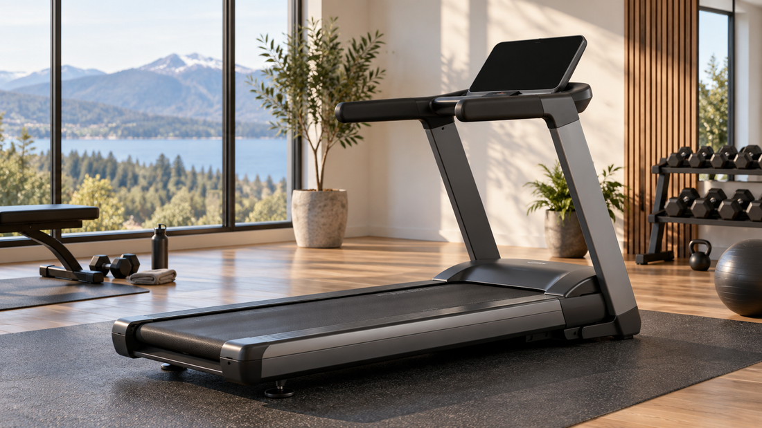 Modern treadmill in a bright home gym