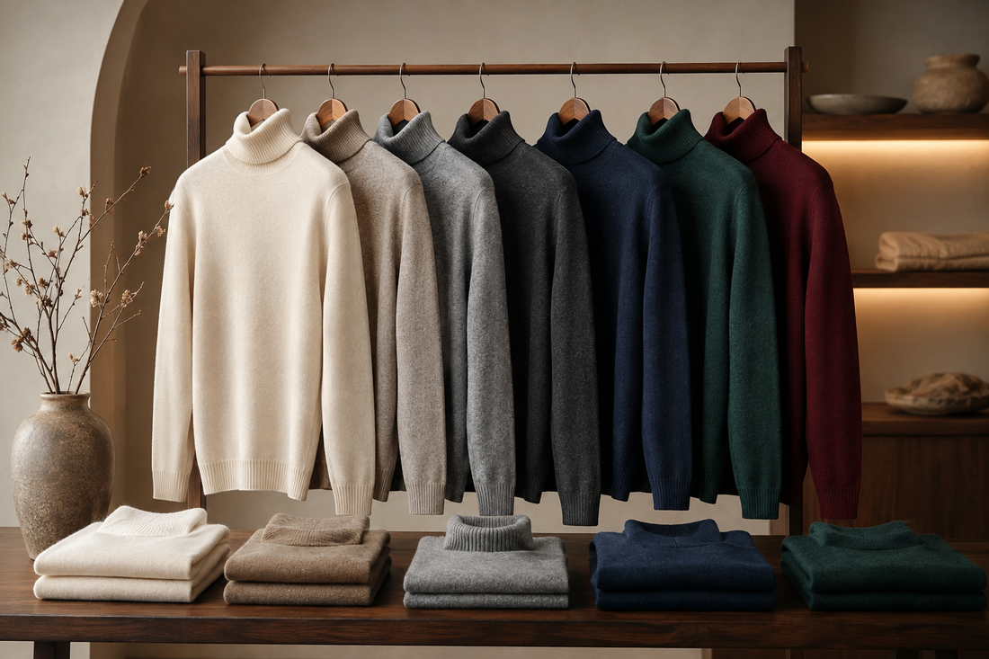 Turtleneck sweaters in refined winter colors
