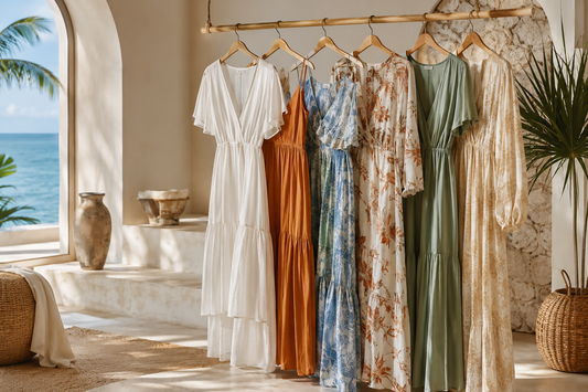 Vacation dresses in an airy resort setting