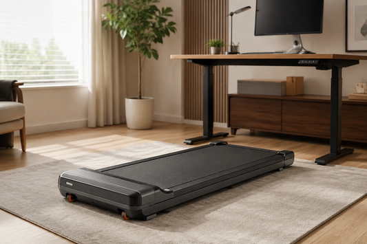 Compact walking treadmill in a home office