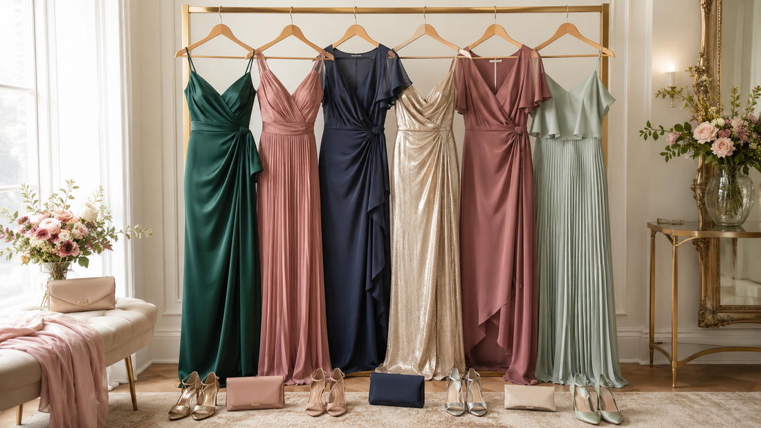 Elegant wedding guest dresses in refined jewel and pastel tones