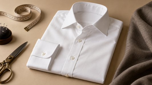 Crisp white dress shirt arranged with understated tailoring details