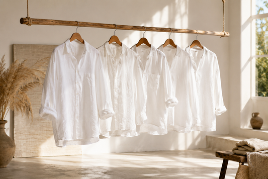 White linen shirts in relaxed silhouettes