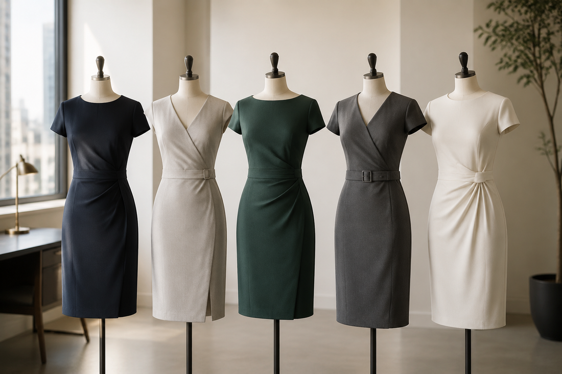 Polished work dresses in a sophisticated office-inspired studio