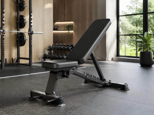 Adjustable workout bench in a home gym