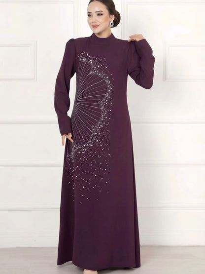 عباءة أردنية إسلامية أنيقة بتصميم A-Line، رقبة مستديرة، مثقوبة، بتصميم أنيق (العمامة غير متضمنة)