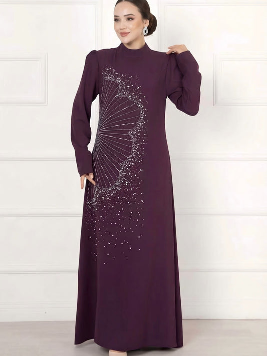 عباءة أردنية إسلامية أنيقة بتصميم A-Line، رقبة مستديرة، مثقوبة، بتصميم أنيق (العمامة غير متضمنة)