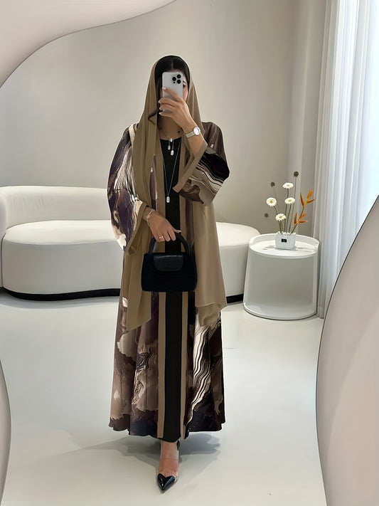 ZD1008012 كارديجان عيد مطبوع بنقشة أنيقة مع وشاح رأس - روب خارجي عصري