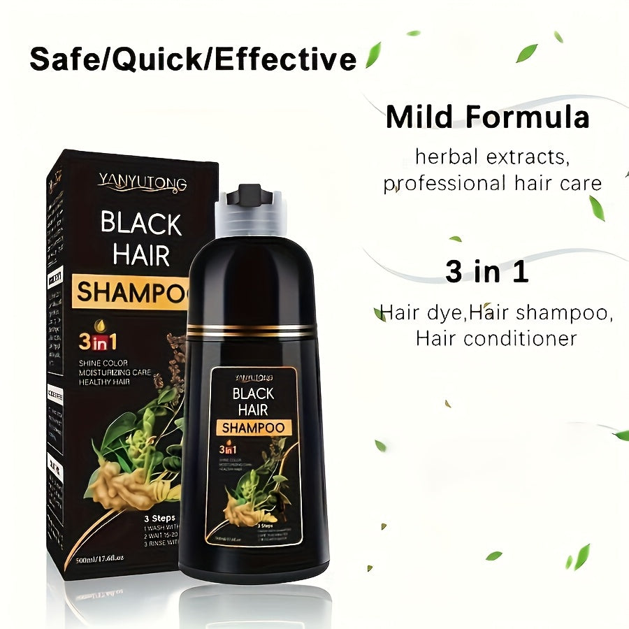 Black hair dye shampoo, 500 ml bottle — view 2