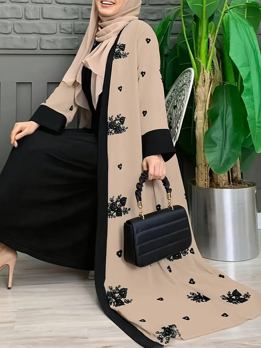 عباية نسائية بتصميم زهري أنيق وتقسيم ألوان، كارديجان طويل للعطلات، ملابس بوهيمية وبلوزات كارديجان