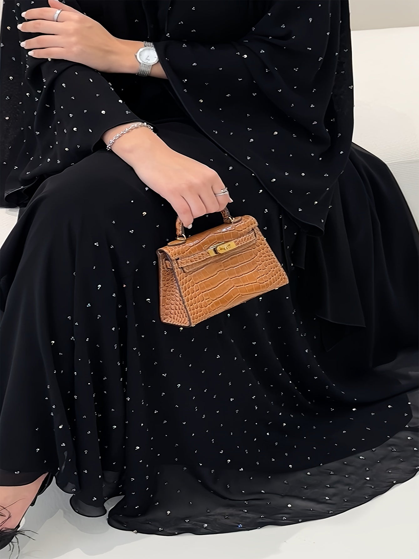 عباية أنيقة دبي تركية بأسلوب الشرق الأوسط، ياقة دائرية، أكمام طويلة، مزينة بالترتر وحجر الراين، قماش غير قابل للتمدد، قابل للغسل اليدوي، فستان رسمي مسلم تقليدي لفصول الربيع والصيف والخريف، تصميم عصري، مع وشاح رأس