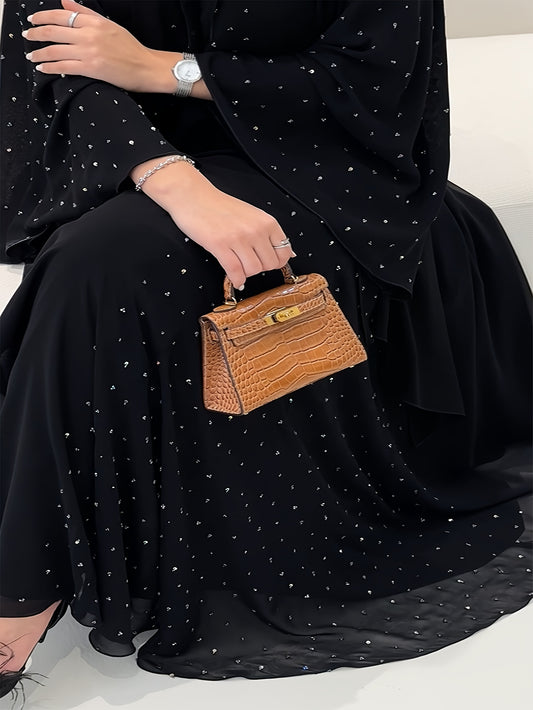 عباية أنيقة دبي تركية بأسلوب الشرق الأوسط، ياقة دائرية، أكمام طويلة، مزينة بالترتر وحجر الراين، قماش غير قابل للتمدد، قابل للغسل اليدوي، فستان رسمي مسلم تقليدي لفصول الربيع والصيف والخريف، تصميم عصري، مع وشاح رأس