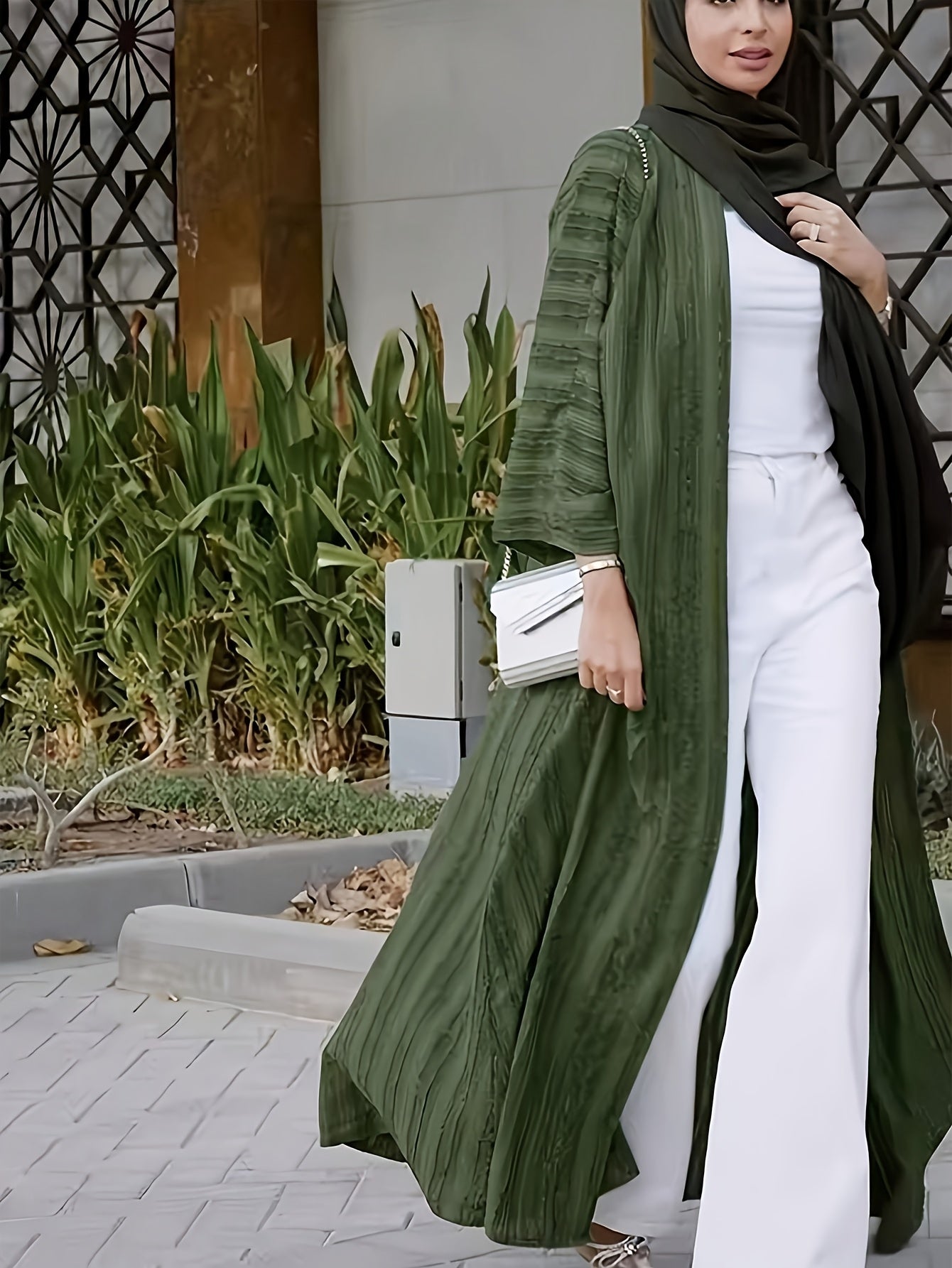 سترة نسائية بلون موحد، مفتوحة من الأمام، أنيقة بأكمام طويلة وتنورة طويلة، ملابس نسائية