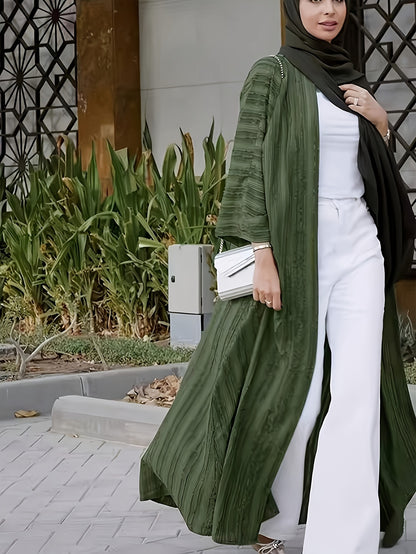 سترة نسائية بلون موحد، مفتوحة من الأمام، أنيقة بأكمام طويلة وتنورة طويلة، ملابس نسائية