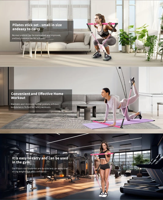 Pilates bar assembled with resistance bands attached
