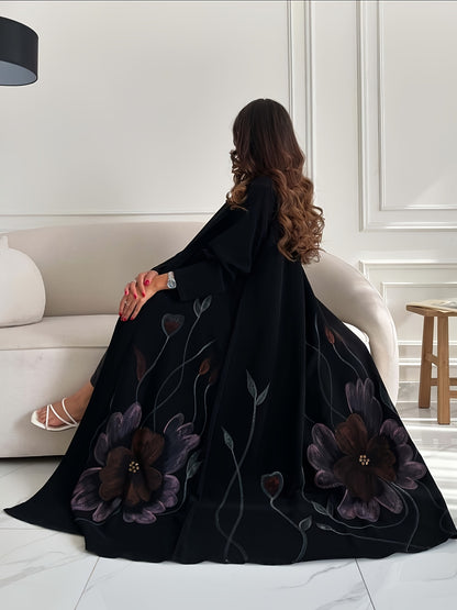 عباية نسائية أنيقة مطبوعة، معطف خارجي كبير بتصميم زهور، مناسبة للتنقل والخروج، هدية رأس السنة، ملابس رأس السنة وعيد الحب، ملابس عربية LL168