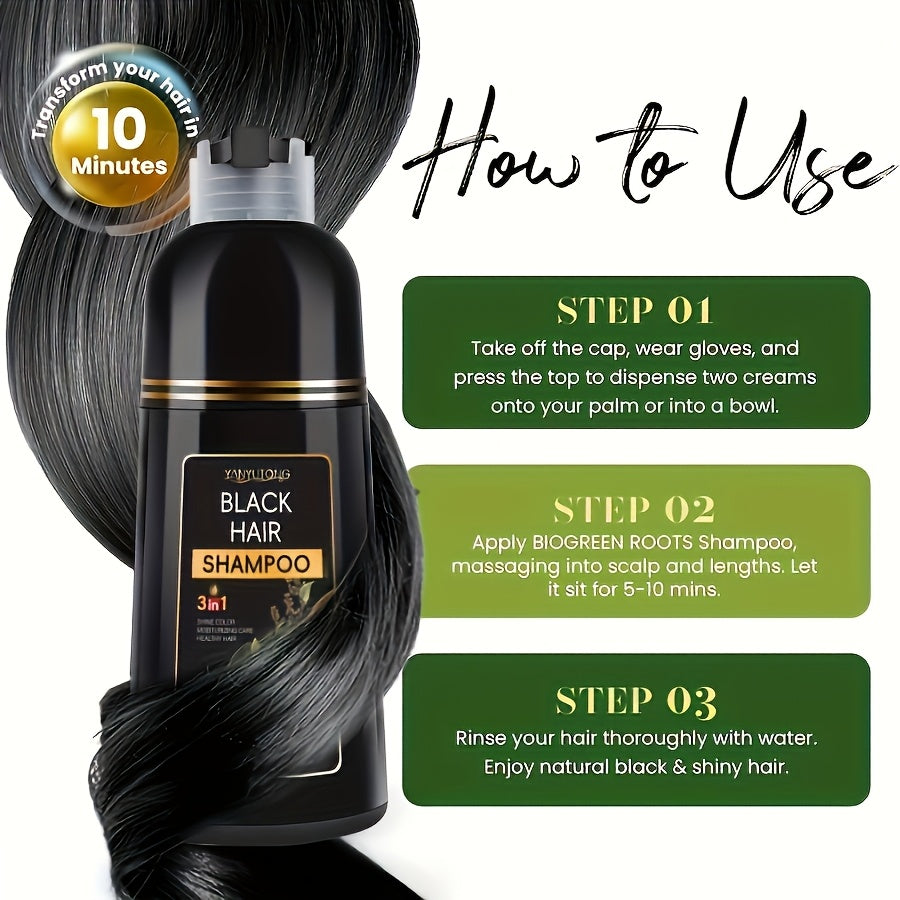 Black hair dye shampoo, 500 ml bottle — view 3