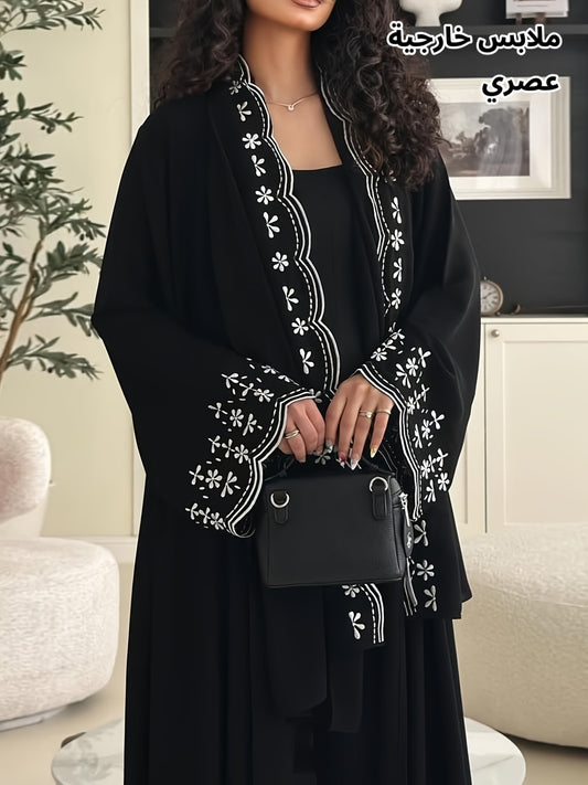 عباءة نسائية شرقية حديثة، أنيقة، مطرزة، صالحة للارتداء في الأماكن العامة، كارديجان، روب طويل، مع حجاب، للمرأة