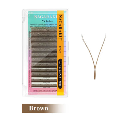 NAGARAKU Brown YY Shape Hand Woven Premium Synthetic Mink Eyelashes High Quality Soft Natural Meshy Net Cross False Eyelashes