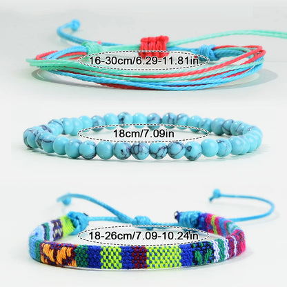 3pcs/set Men's Braided Bracelet Set, Natural Stone Couple's Bracelet, Bohemian Ethnic Cotton and Linen Hand-woven Bracelet