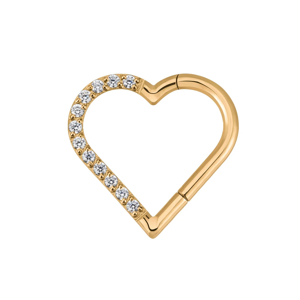 Right Grand ASTM F136 Titanium Daith Heart Earring Hoop Cartilage Tragus Helix Rings Hinged Segment Hoop with Clear CZ