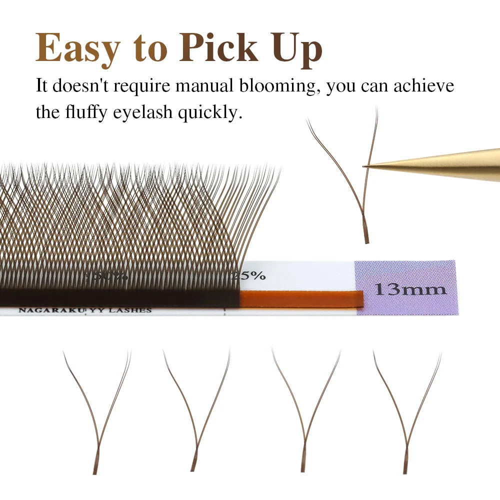 NAGARAKU Brown YY Shape Hand Woven Premium Synthetic Mink Eyelashes High Quality Soft Natural Meshy Net Cross False Eyelashes