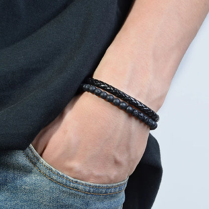 1pc Stainless Steel Bracelet Tiger Eye Stone Beads Bracelet Natural Lava Stone Beads Stainless Steel Bracelet Men Women Jewelry