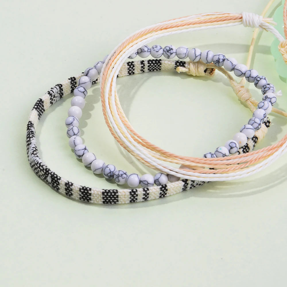 3pcs/set Men's Braided Bracelet Set, Natural Stone Couple's Bracelet, Bohemian Ethnic Cotton and Linen Hand-woven Bracelet