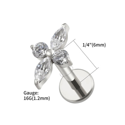 Right Grand ASTM F136 Titanium CZ Four-Point Star Flat Back Stud Earring Helix Cartilage Monroe Medusa Tragus Piercing