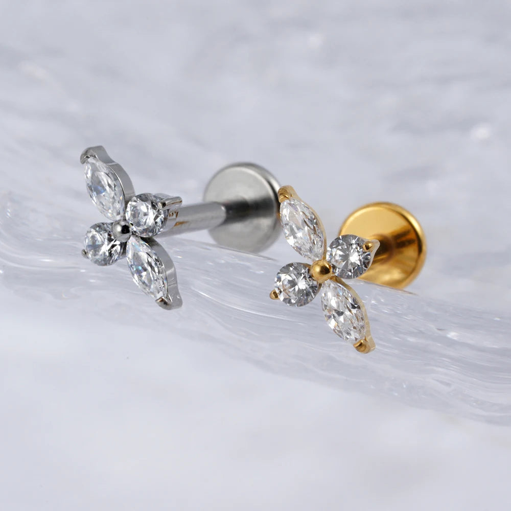 Right Grand ASTM F136 Titanium CZ Four-Point Star Flat Back Stud Earring Helix Cartilage Monroe Medusa Tragus Piercing