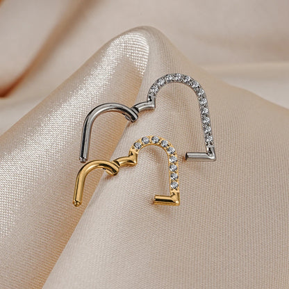 Right Grand ASTM F136 Titanium Daith Heart Earring Hoop Cartilage Tragus Helix Rings Hinged Segment Hoop with Clear CZ