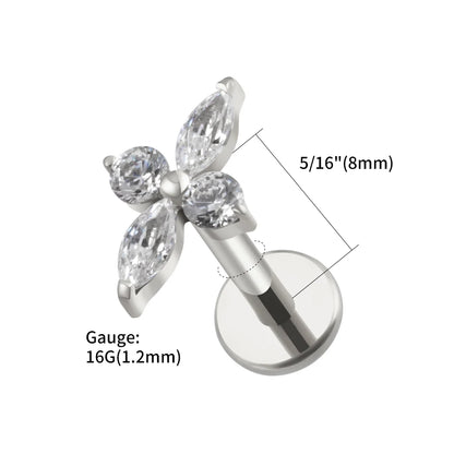 Right Grand ASTM F136 Titanium CZ Four-Point Star Flat Back Stud Earring Helix Cartilage Monroe Medusa Tragus Piercing