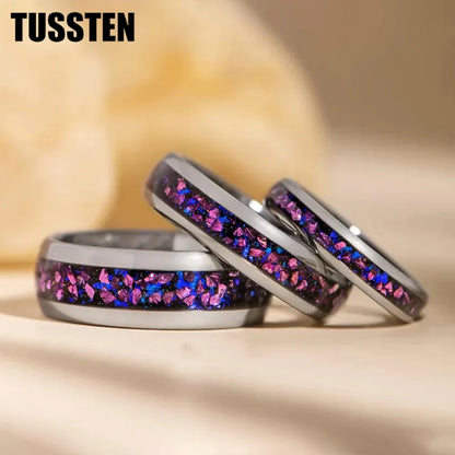 TUSSTEN 4/6/8MM Men's and Women's Wedding Tungsten Ring Galaxy Orion Nebula And Purple Crystal Stone Inlaid Comfortable Fit