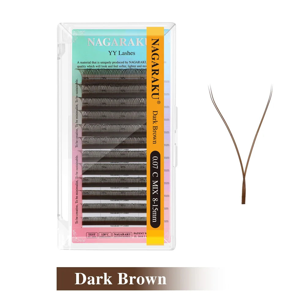 NAGARAKU Brown YY Shape Hand Woven Premium Synthetic Mink Eyelashes High Quality Soft Natural Meshy Net Cross False Eyelashes