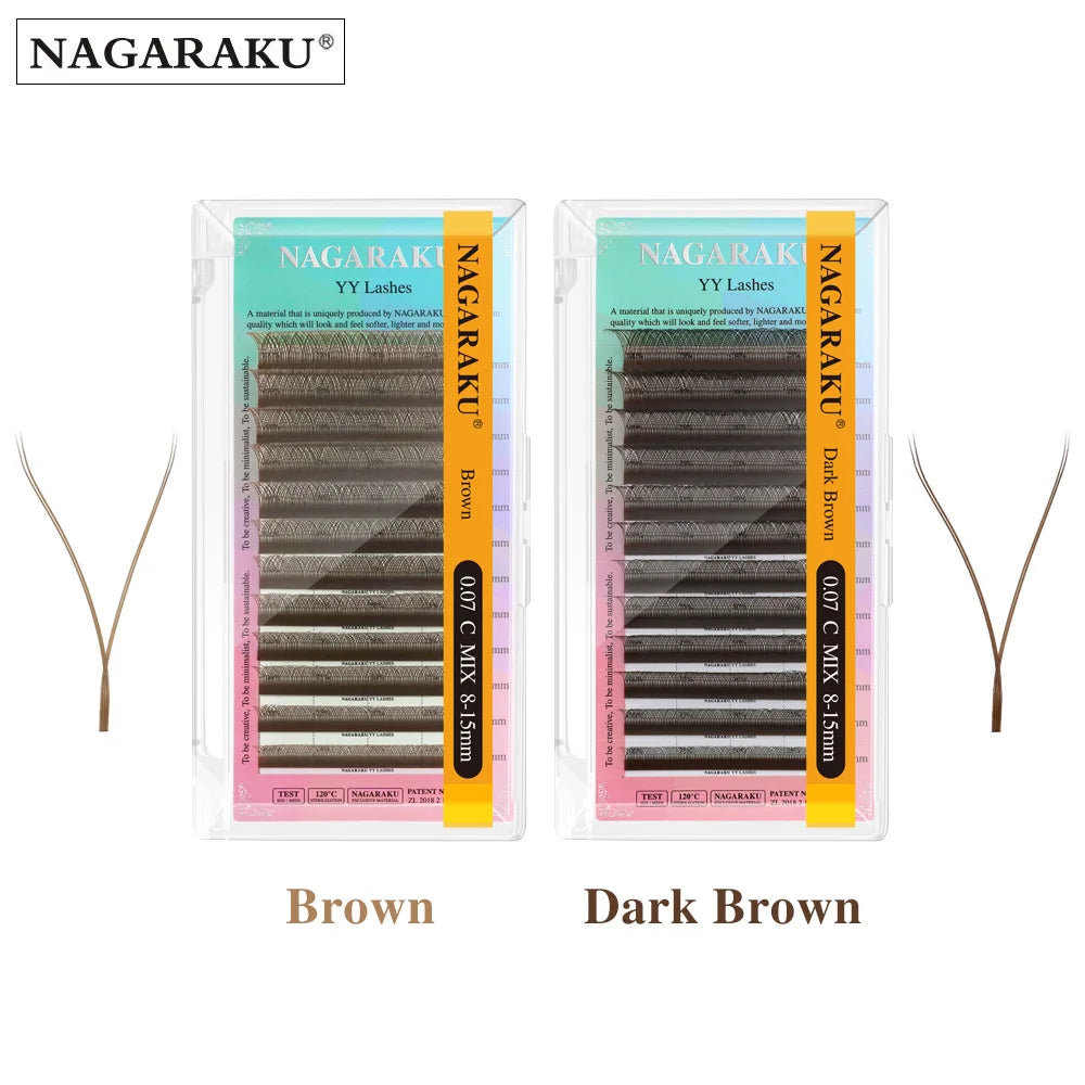 NAGARAKU Brown YY Shape Hand Woven Premium Synthetic Mink Eyelashes High Quality Soft Natural Meshy Net Cross False Eyelashes