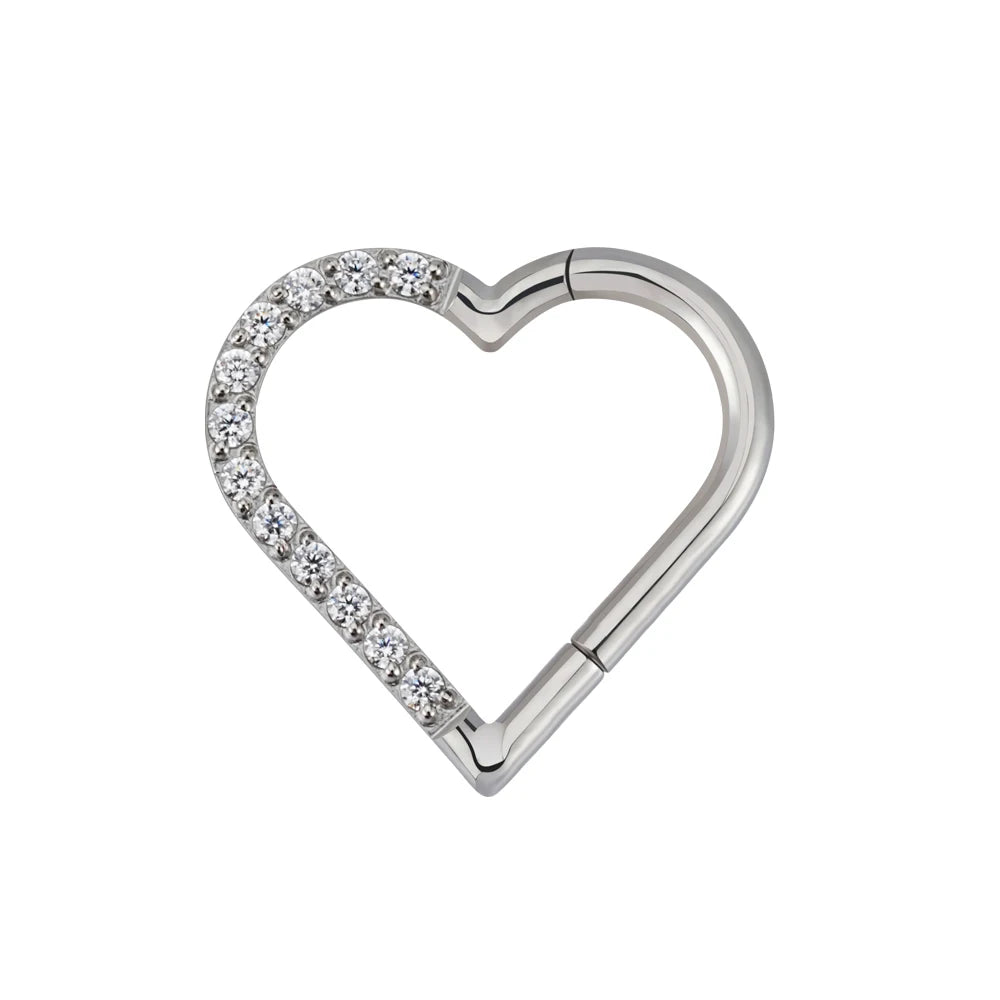Right Grand ASTM F136 Titanium Daith Heart Earring Hoop Cartilage Tragus Helix Rings Hinged Segment Hoop with Clear CZ