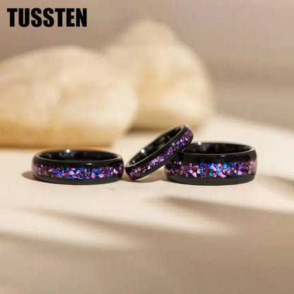 TUSSTEN 4/6/8MM Men's and Women's Wedding Tungsten Ring Galaxy Orion Nebula And Purple Crystal Stone Inlaid Comfortable Fit