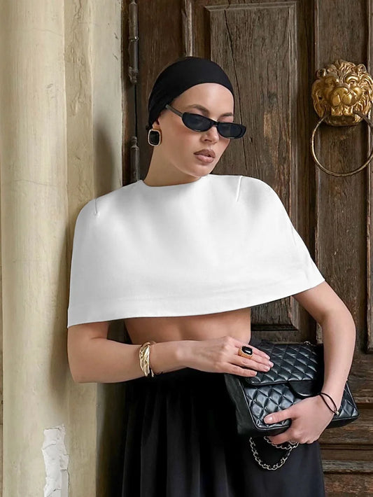 Ladies Elegant Shawl Crop Tops Women Solid Round Collar Sleeveless Tee Fashion Party Club Ponchos Wear 2026 Spring Women's Capes