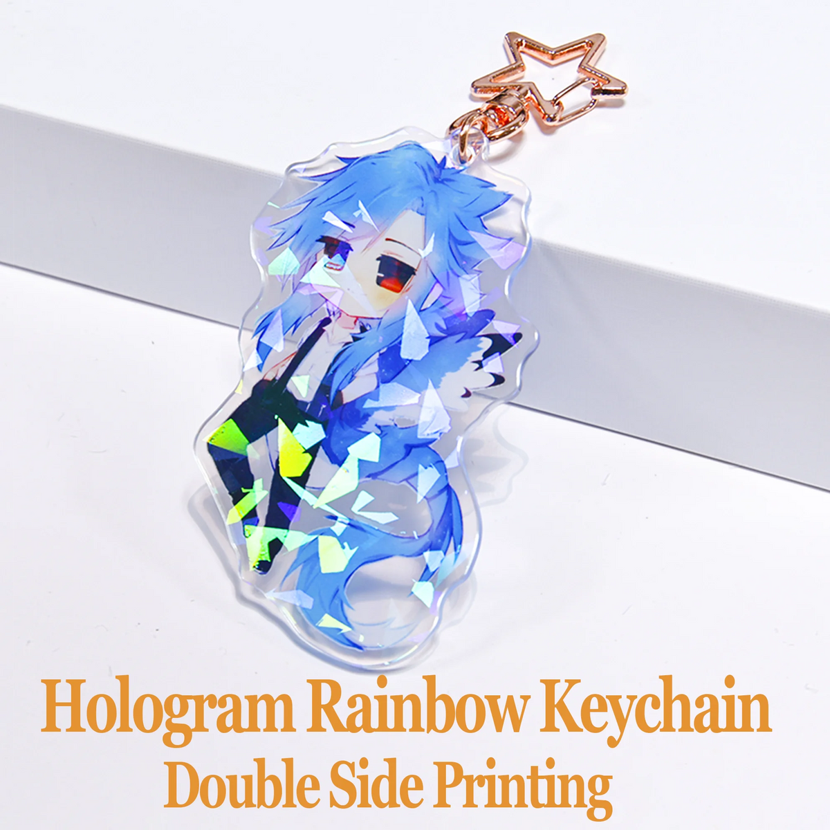 Custom Anime Acrylic Keychain Personalized Logo Cartoon Pendant Photo Clear Flash Charms Hologram Designer Key Chain