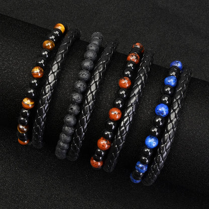 1pc Stainless Steel Bracelet Tiger Eye Stone Beads Bracelet Natural Lava Stone Beads Stainless Steel Bracelet Men Women Jewelry