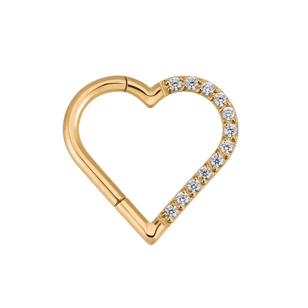 Right Grand ASTM F136 Titanium Daith Heart Earring Hoop Cartilage Tragus Helix Rings Hinged Segment Hoop with Clear CZ