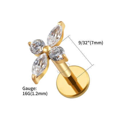 Right Grand ASTM F136 Titanium CZ Four-Point Star Flat Back Stud Earring Helix Cartilage Monroe Medusa Tragus Piercing