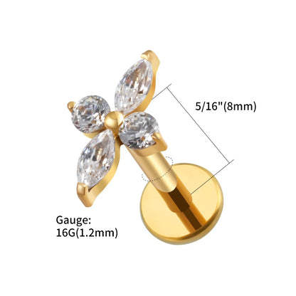 Right Grand ASTM F136 Titanium CZ Four-Point Star Flat Back Stud Earring Helix Cartilage Monroe Medusa Tragus Piercing