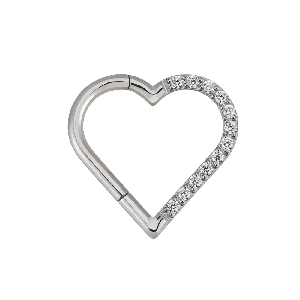 Right Grand ASTM F136 Titanium Daith Heart Earring Hoop Cartilage Tragus Helix Rings Hinged Segment Hoop with Clear CZ