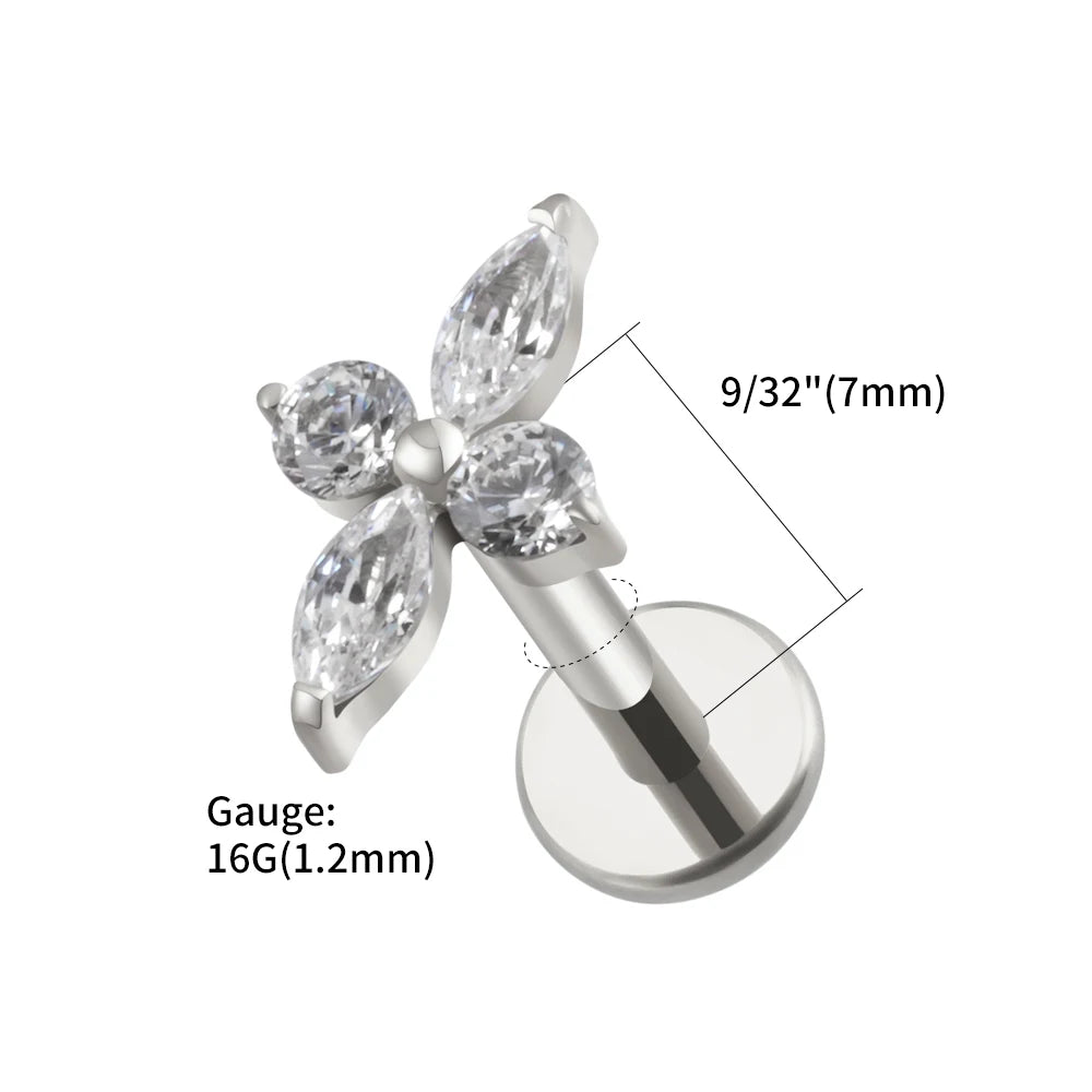 Right Grand ASTM F136 Titanium CZ Four-Point Star Flat Back Stud Earring Helix Cartilage Monroe Medusa Tragus Piercing