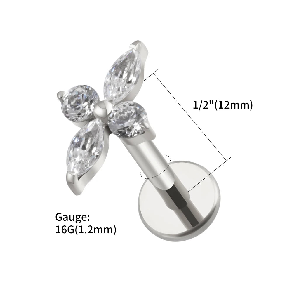 Right Grand ASTM F136 Titanium CZ Four-Point Star Flat Back Stud Earring Helix Cartilage Monroe Medusa Tragus Piercing